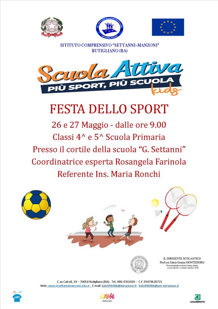 Festa dello Sport – Progetto Scuola Attiva Kids – Classi IV e V Primaria